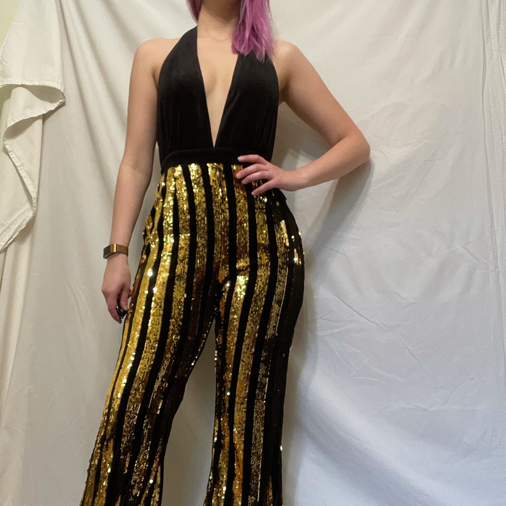 Velvet & Sequin Backless Jumpsuit